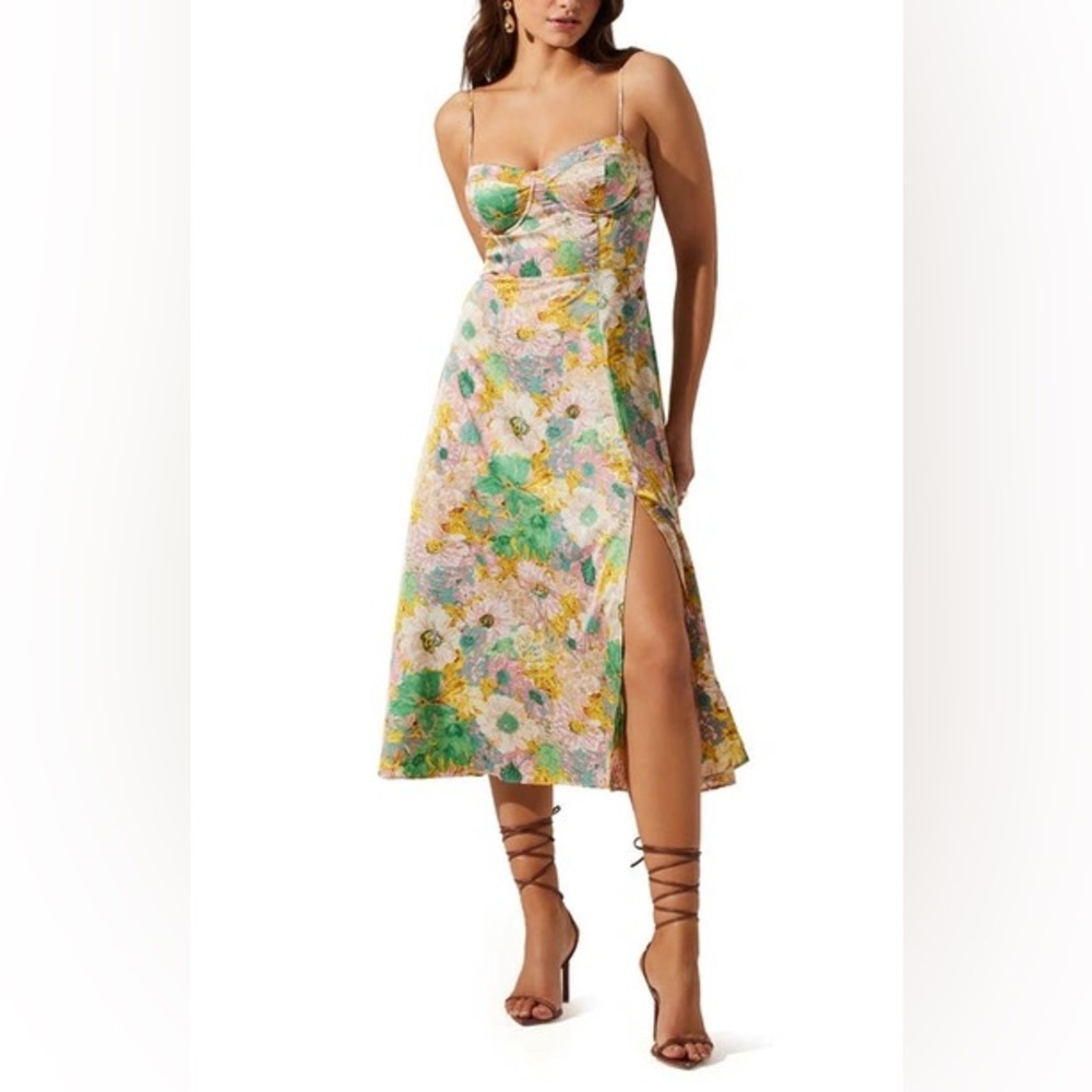 Astr The Label Gala Bustier Cross Strap Floral Midi Dress - Picture 4 of 8